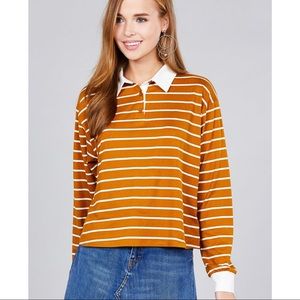 Collared Long Sleeve Striped Top